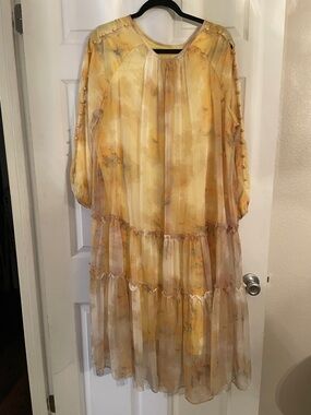 Yellow Floral Tiered Long Sleeve Dress